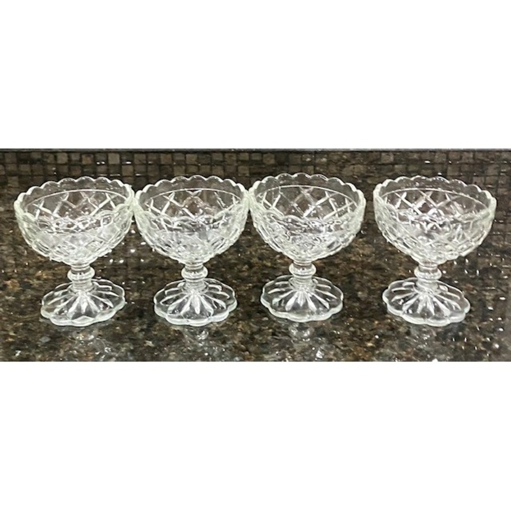 Anchor Hocking Waterford Waffle Tall Champagne Sherbet Dish Set of 4 Vintage